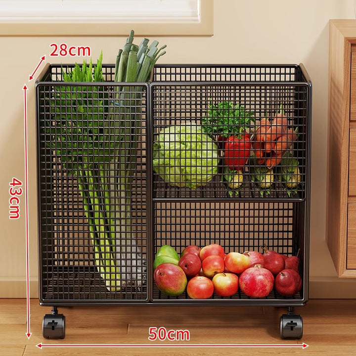 Vertical Mesh Countertop Produce and Pantry Organizer with Two-Tier Shelf and Tall Herb Compartment