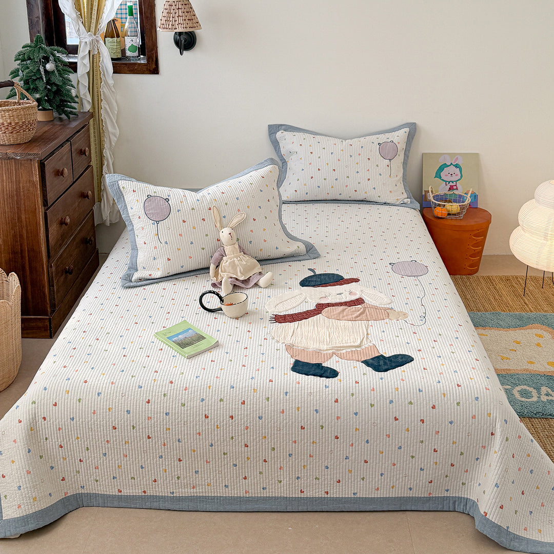 Quilted Bunny Applique Comforter and Pillowcase Set