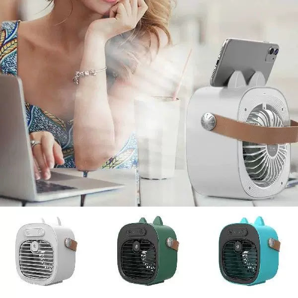 Unisex one size compact USB rechargeable personal mist cooler with adjustable grid air humidifier and leather carrying strap Stornfield