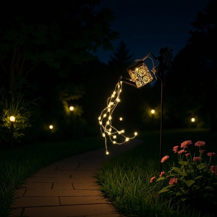 Decorative Fairy Silhouette Garden Stake With LED Watering-Can Cascade Light Stornfield