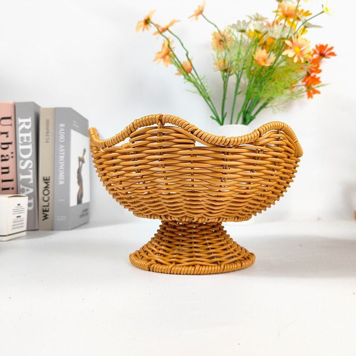 Unisex Rattan Fruit Bowl with Elegant Wave Lines Stornfield