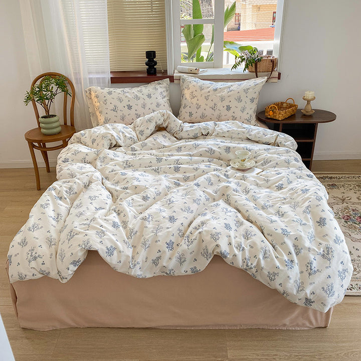 Breathable Cotton Percale Floral Duvet Cover Set with Pillow Shams