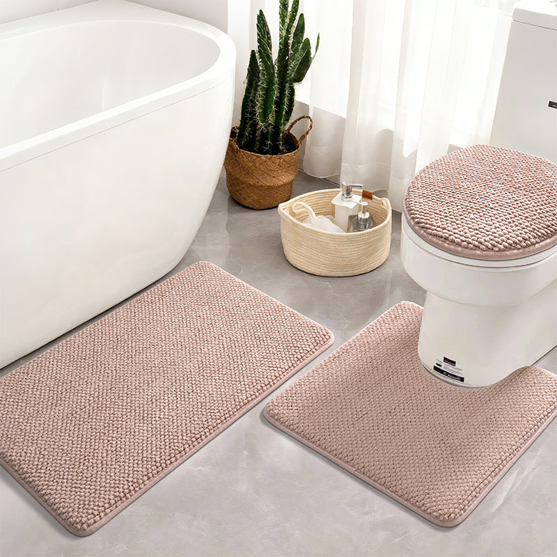 Textured Bath Mat and Toilet Lid Cover Set