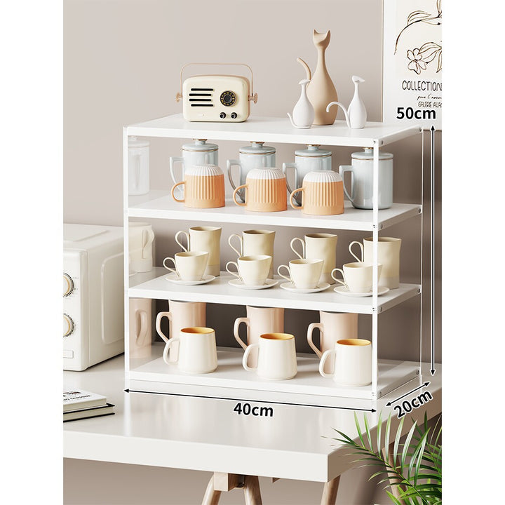 Compact Multi-Level Countertop Cup and Mug Display Shelf with Bamboo Shelves and Transparent Sides