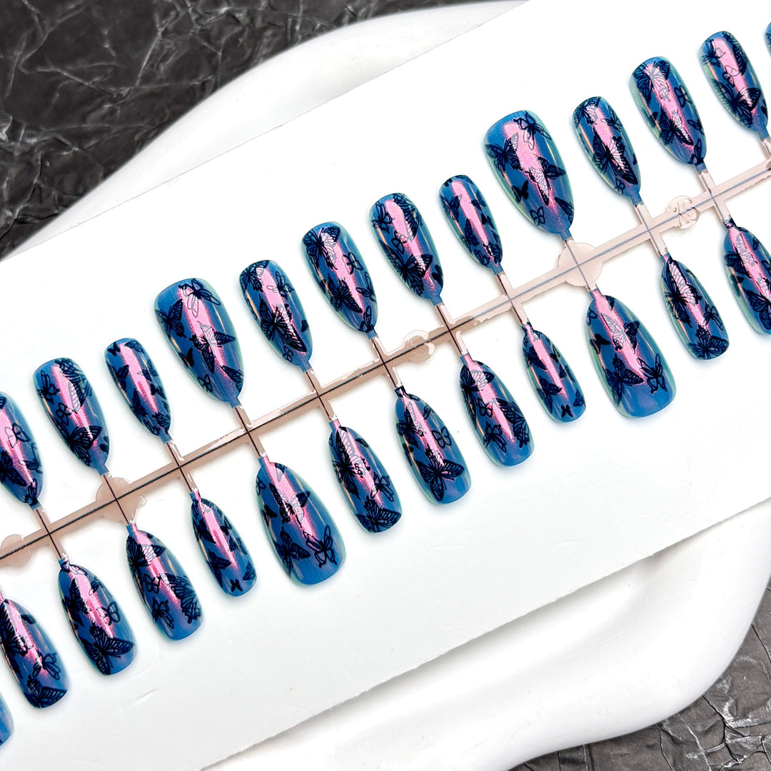 Artistic Press-On Nail Art Set with Butterfly Design