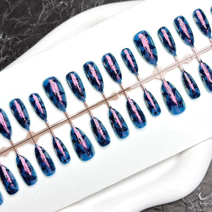 Artistic Press-On Nail Art Set with Butterfly Design
