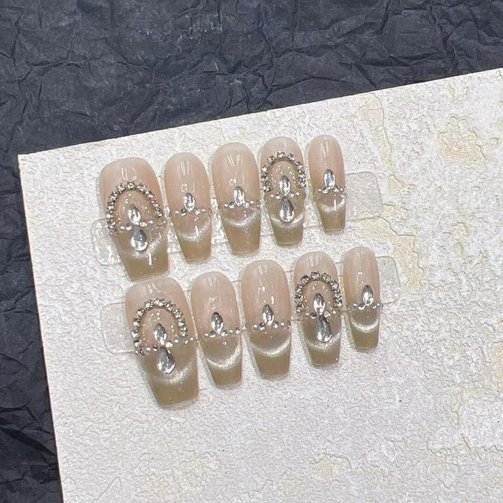Elegant Press-On Nail Set with Rhinestone Detailing Stornfield