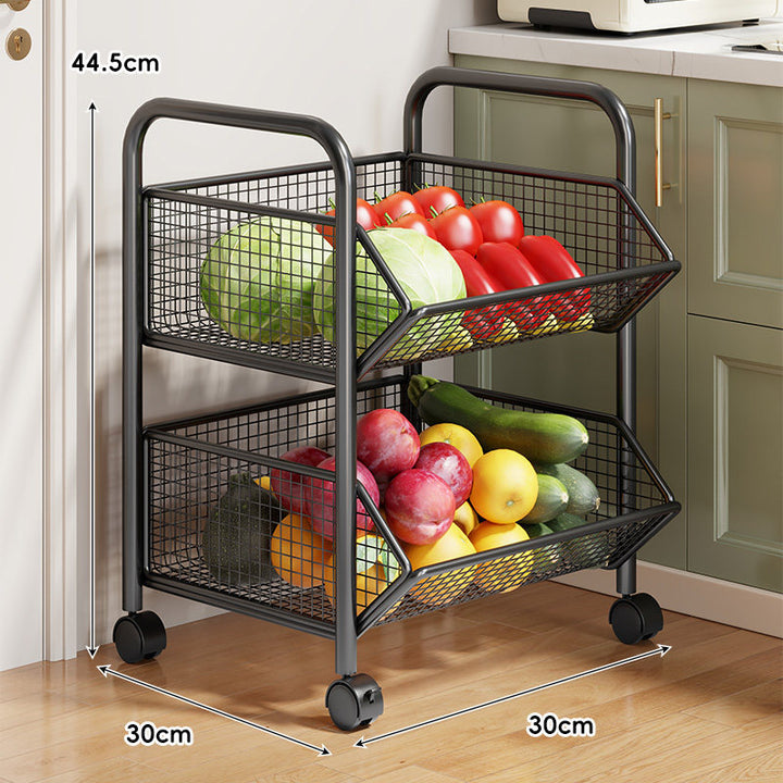 Three-Tier Rolling Mesh Produce and Pantry Storage Cart with Swivel Casters