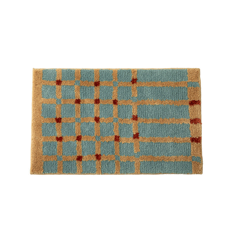 Soft runner bath mat with geometric checkered pattern and non-slip underside Stornfield
