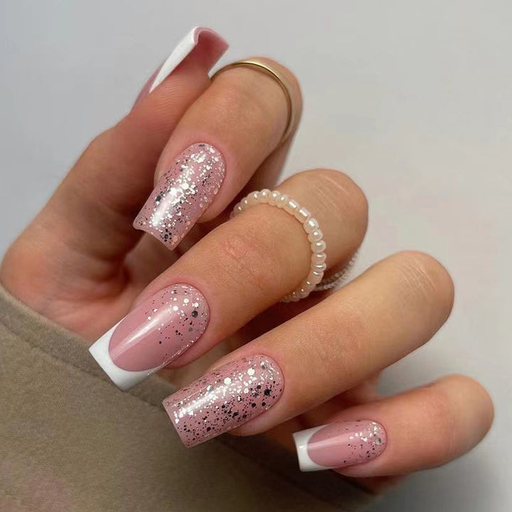 Artistic Nail Extensions with Glitter and French Tips Stornfield