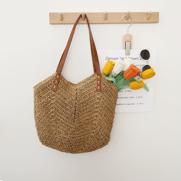 Braided basket bag with sturdy leather handles Stornfield