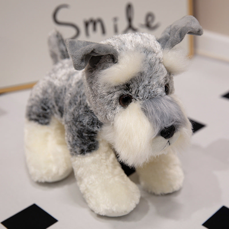 Realistic Schnauzer Plush Standing Stuffed Dog with Soft Faux Fur & Embroidered Details Stornfield