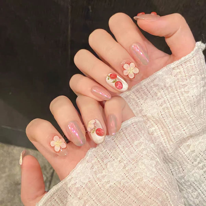 Floral Printed Press-On Nail Set
