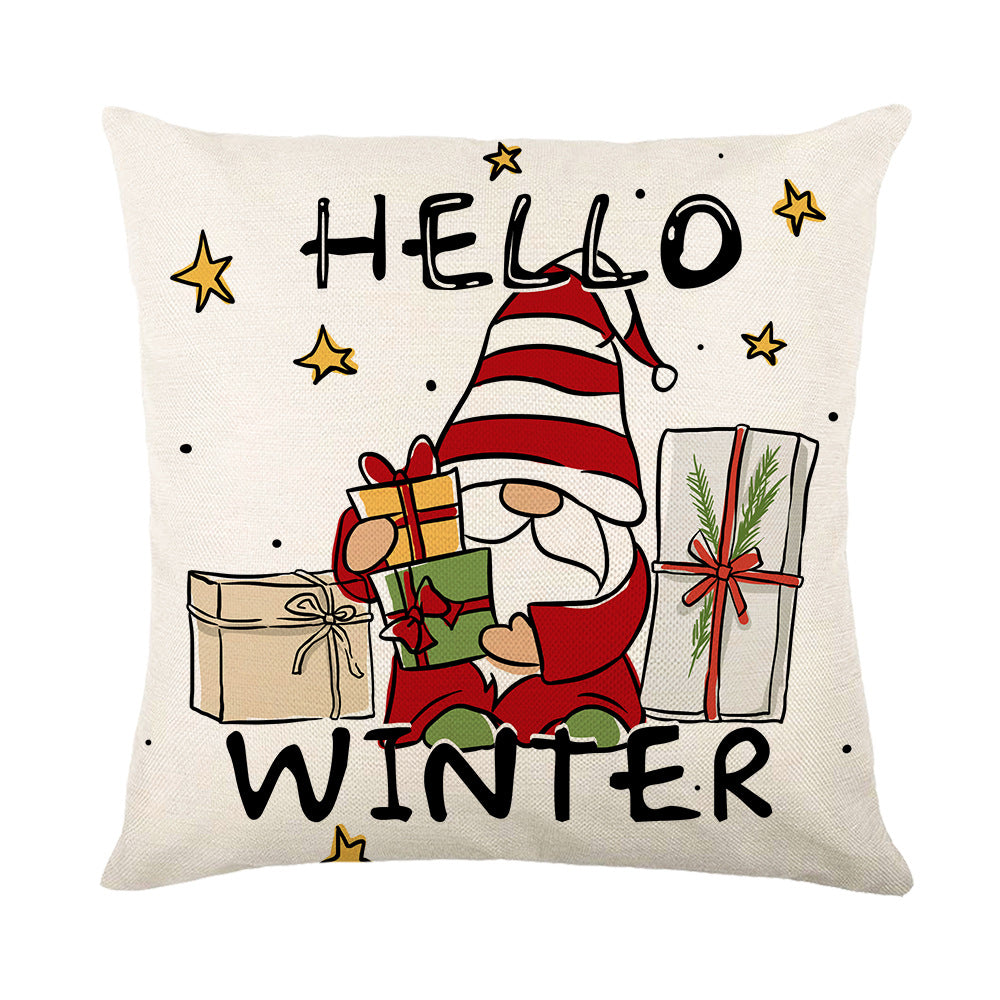 Holiday Linen Throw Pillow Cover with Merry Bright Script and Ribbon Bow Accent