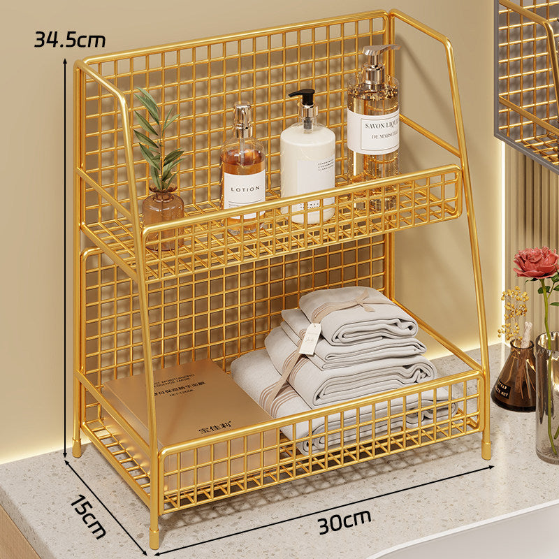 Multi-Tier Wire Grid Countertop Organizer with Angled Frame and Ventilated Mesh Shelves