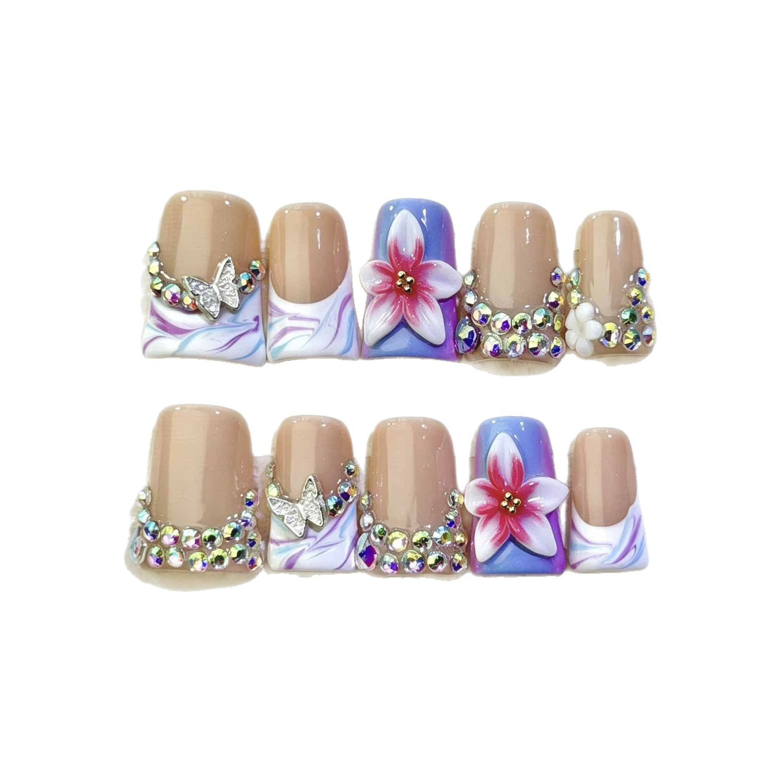 Decorative Floral Nail Art Set with Rhinestones