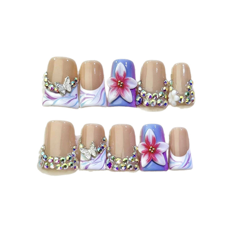 Decorative Floral Nail Art Set with Rhinestones