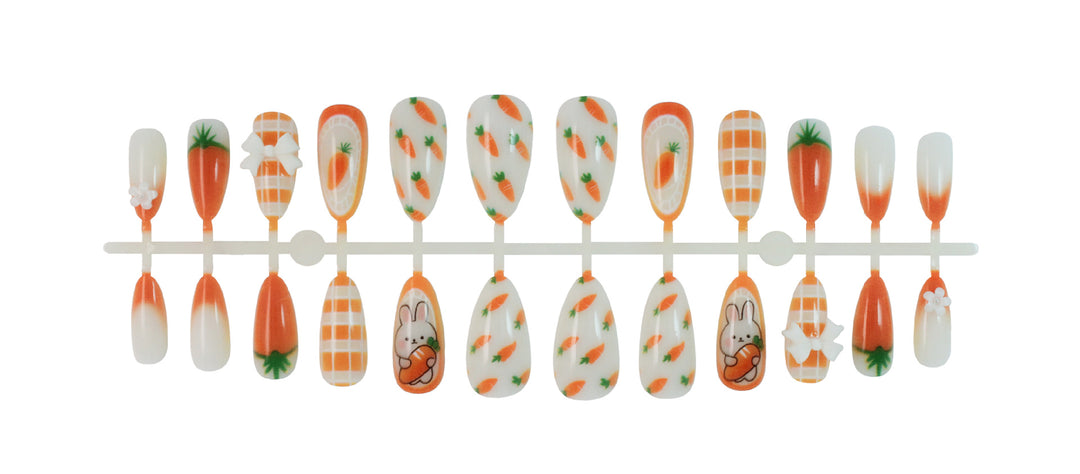 Artificial nail set with spring-like carrot and rabbit pattern Stornfield