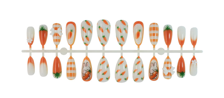 Artificial nail set with spring-like carrot and rabbit pattern Stornfield