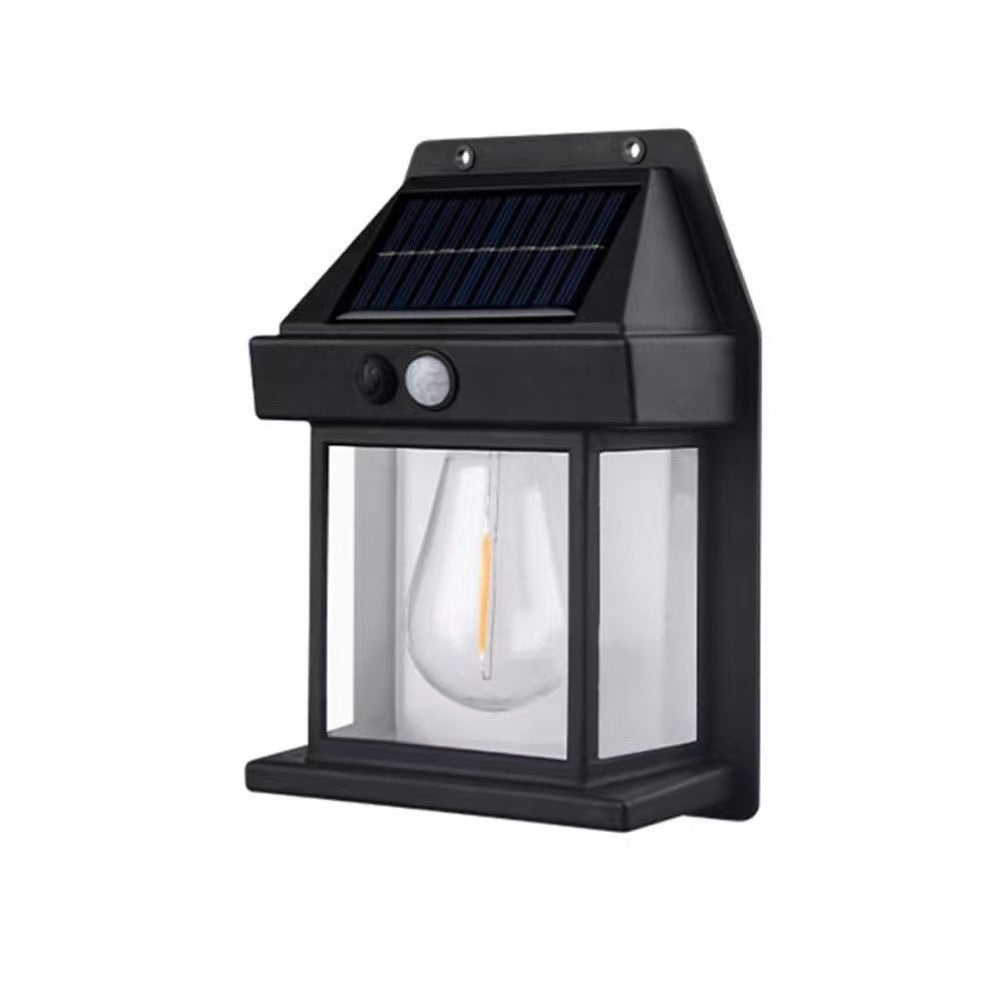 LED Solar Wall Lantern With PIR Motion Sensor And Clear Glass Panels Stornfield