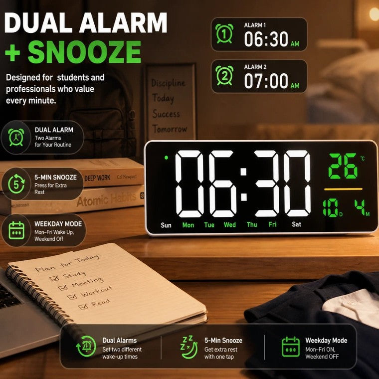 Digital wall clock with temperature and calendar display Stornfield