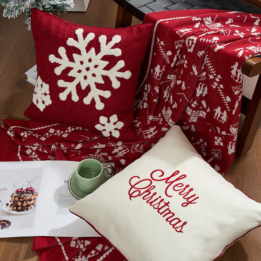 Holiday Plaid Snowflake Appliqué Throw Pillow