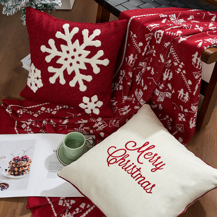 Holiday Plaid Snowflake Appliqué Throw Pillow