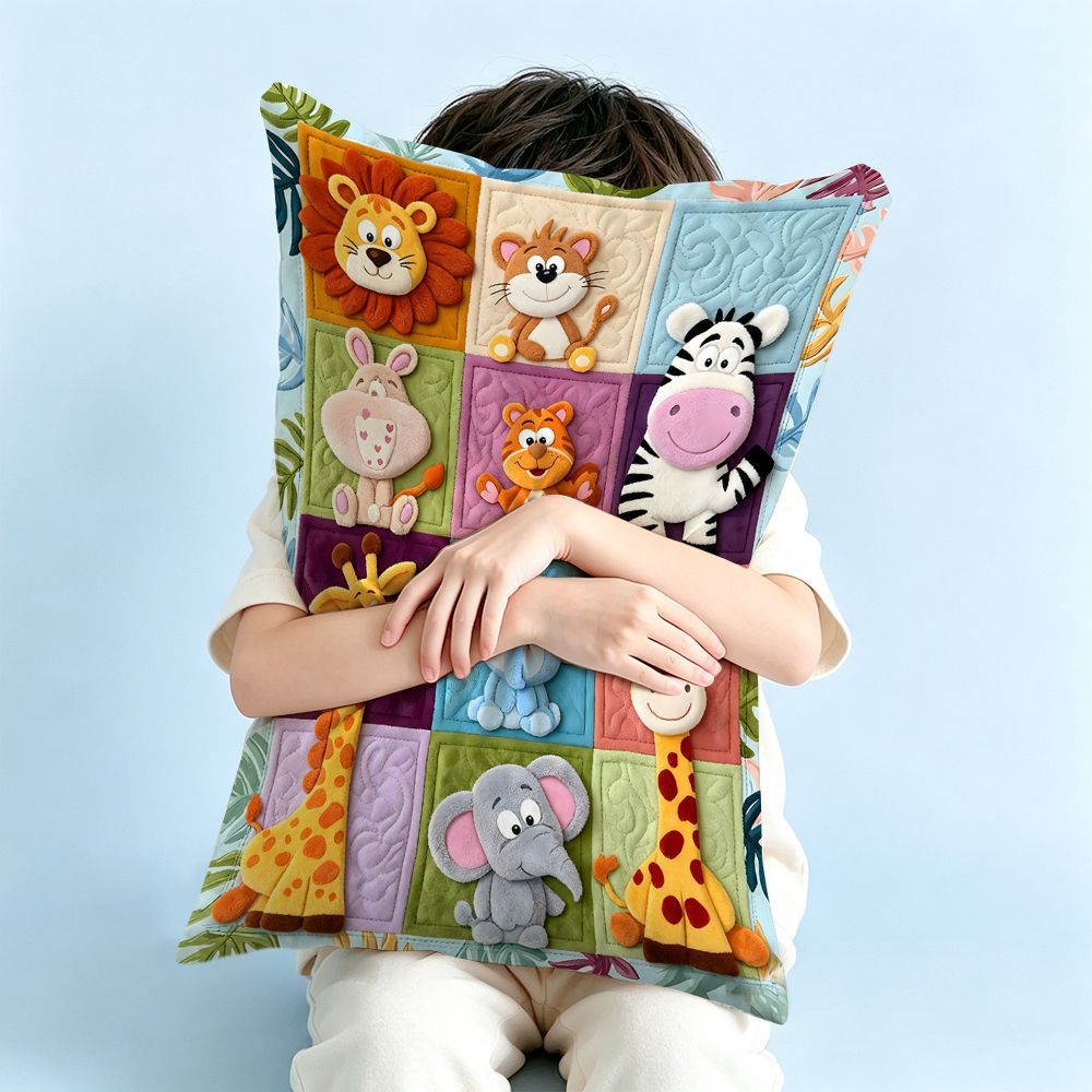 Quilted Animal-Themed Throw Pillow