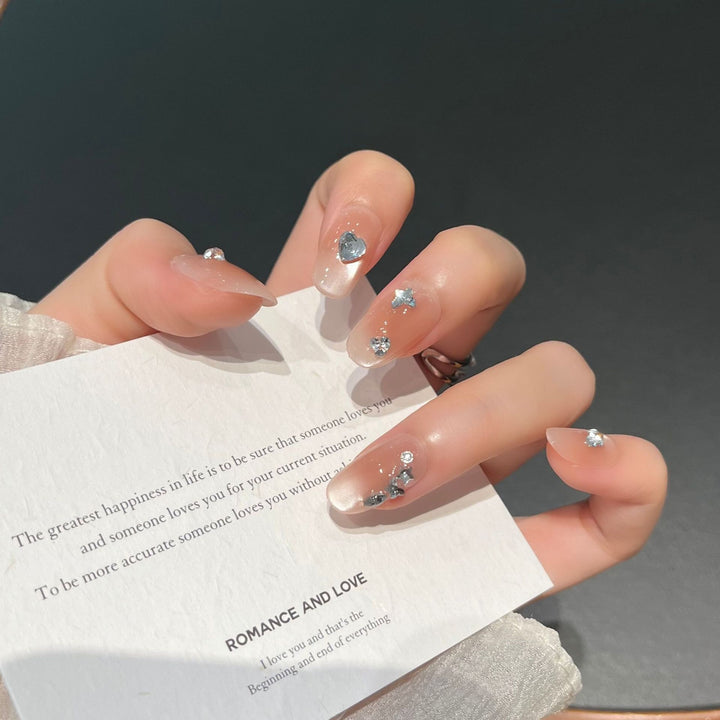 Heart-Shaped Crystal-Embellished Press-On Nail Art Stornfield