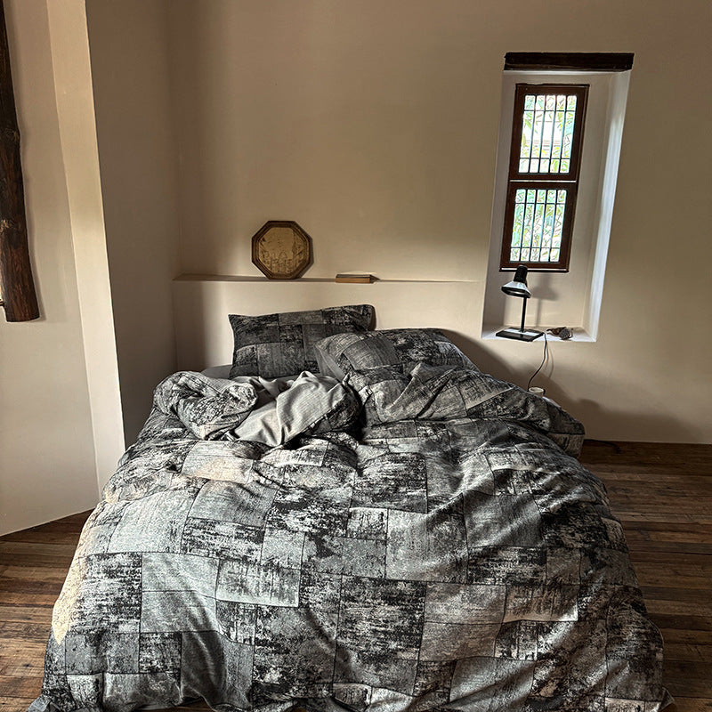 Textured Patchwork Cotton-Blend Duvet Cover Set with Pillow Shams