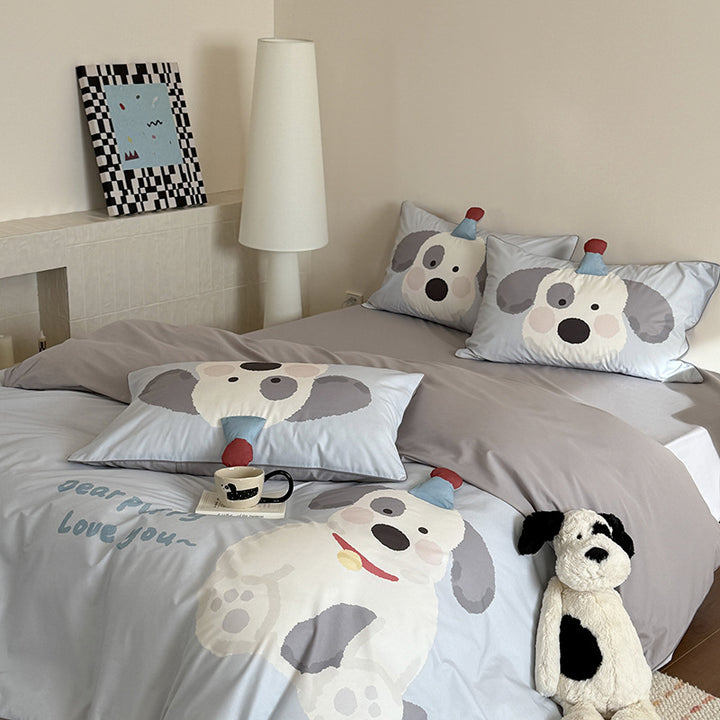 Children's Cartoon Bear Eggplant-Themed Duvet Cover Bedding Set with Pillowcases