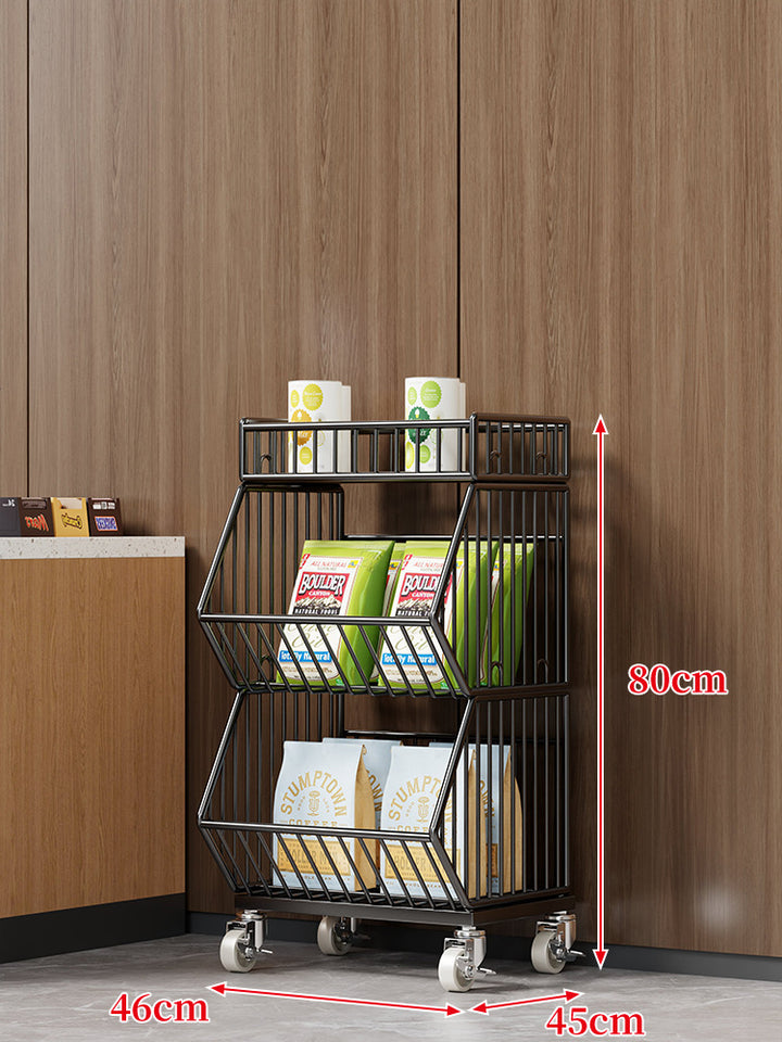 Three-Tier Mobile Wire Basket Organizer Cart