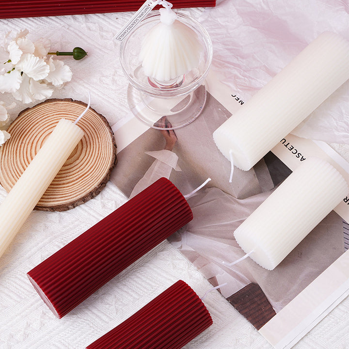 Ribbed Textured Column Pillar Candle Decorative Long-Burn Soy Wax