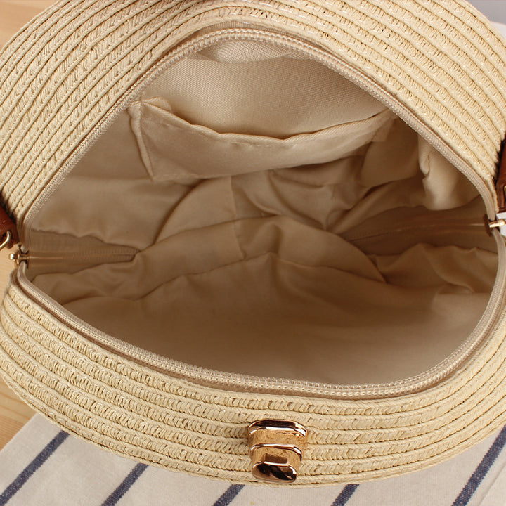 Round Basket Bag with Elegant Leather Handle Stornfield