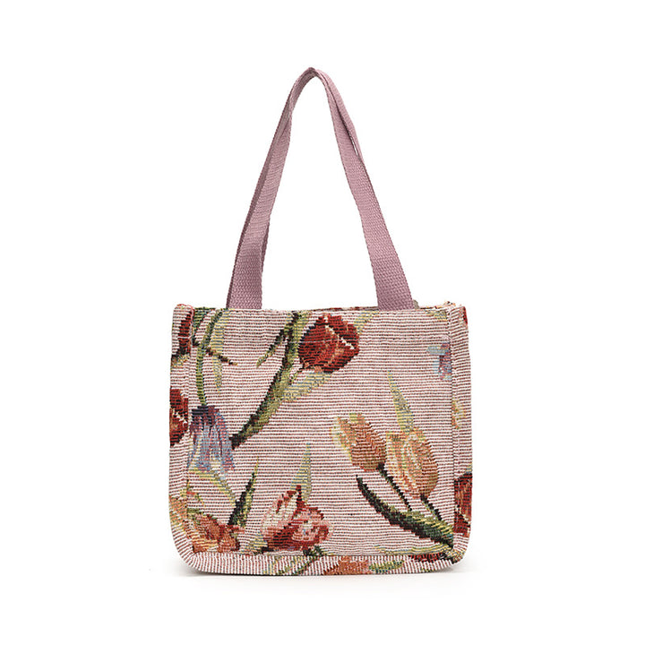 Floral Embroidered Shoulder Tote Bag