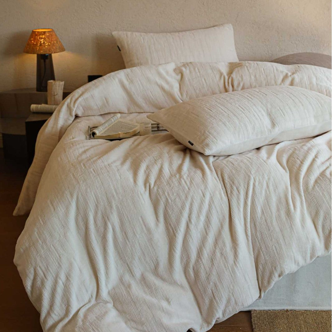 Brushed Cotton-Linen Duvet Cover Set with Tailored Pillow Shams