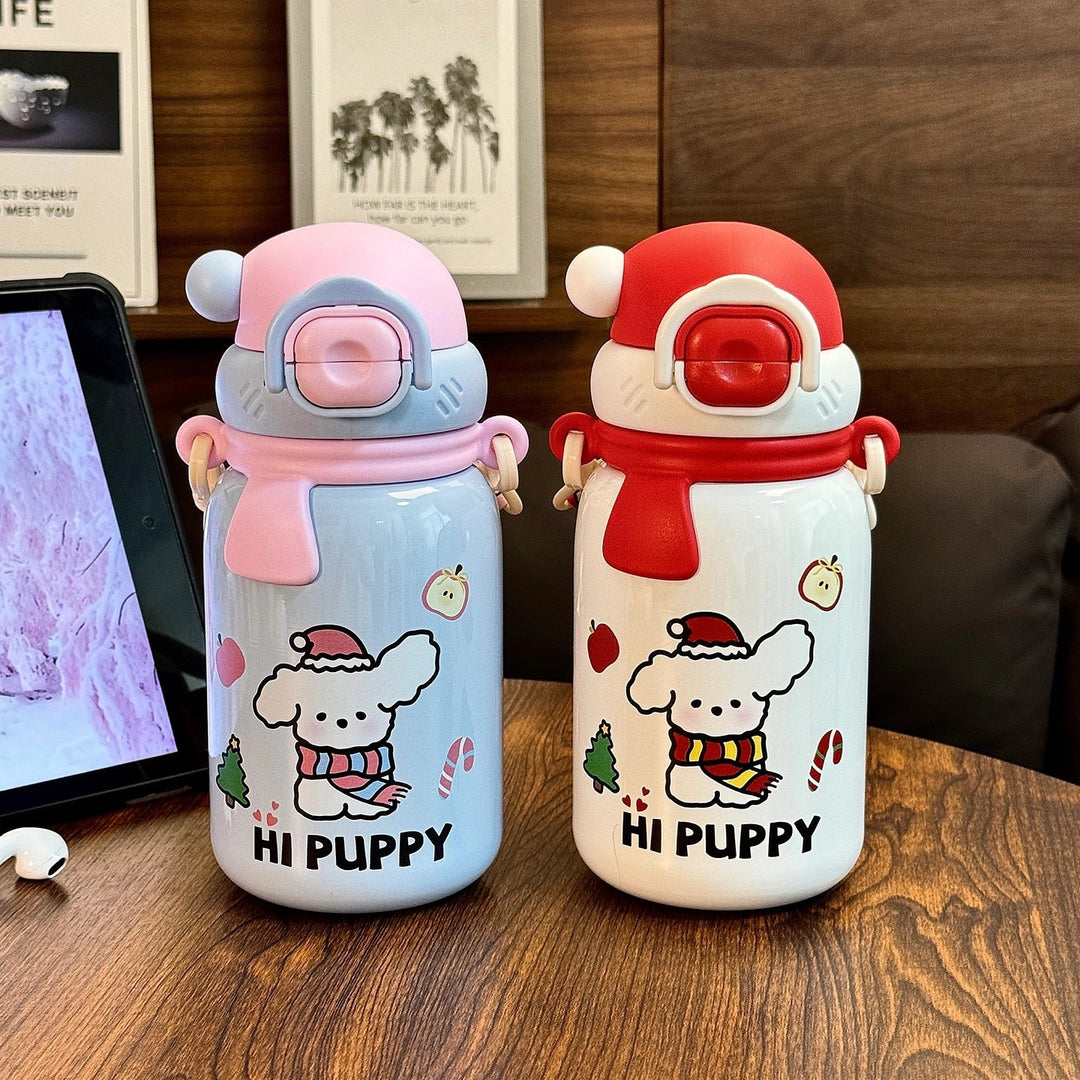 Women's insulated drinking bottle with secure flip lid and playful dog design Stornfield