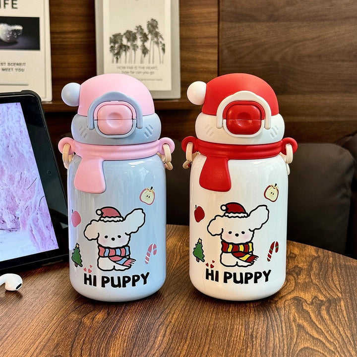 Women's insulated drinking bottle with secure flip lid and playful dog design Stornfield