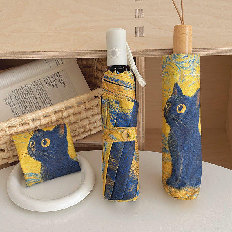 Women's Automatic Folding Umbrella with Cat Design Stornfield