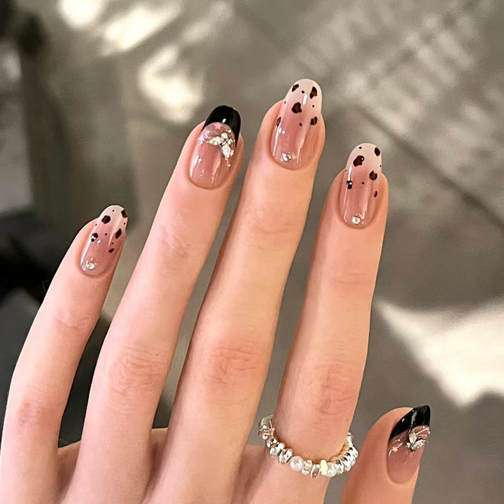 Artistic Press-On Nail Set with Floral and Rhinestone Accents Stornfield