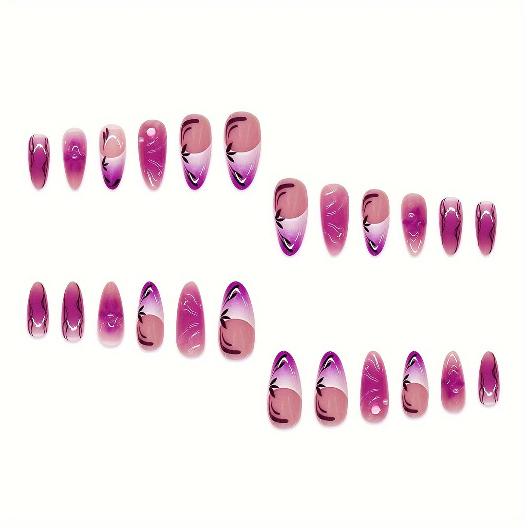 Artistic Stiletto Press-On Nail Extensions with Floral Design Stornfield