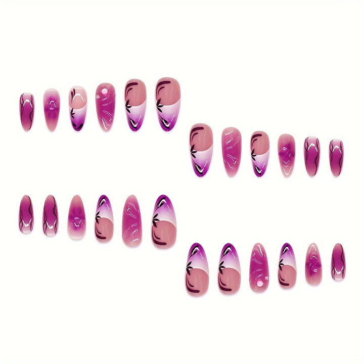 Artistic Stiletto Press-On Nail Extensions with Floral Design Stornfield