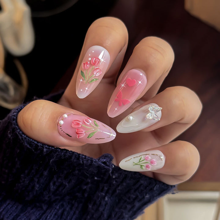 Floral-Embellished Press-On Nail Collection Stornfield