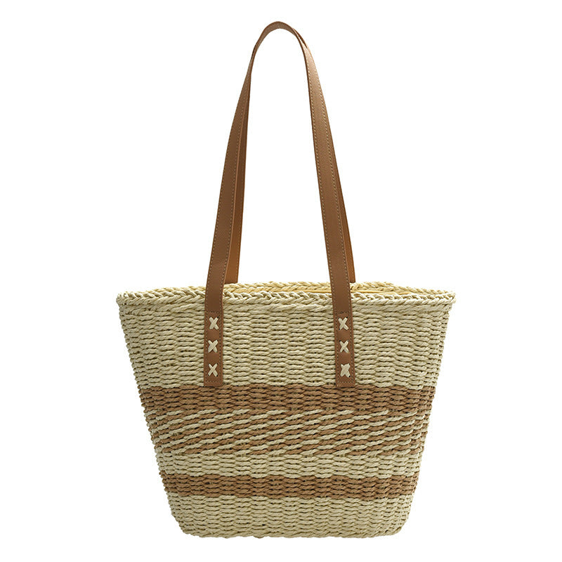 Woven Natural Material Handbag with Leather Accents Stornfield
