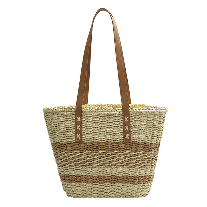 Woven Natural Material Handbag with Leather Accents Stornfield