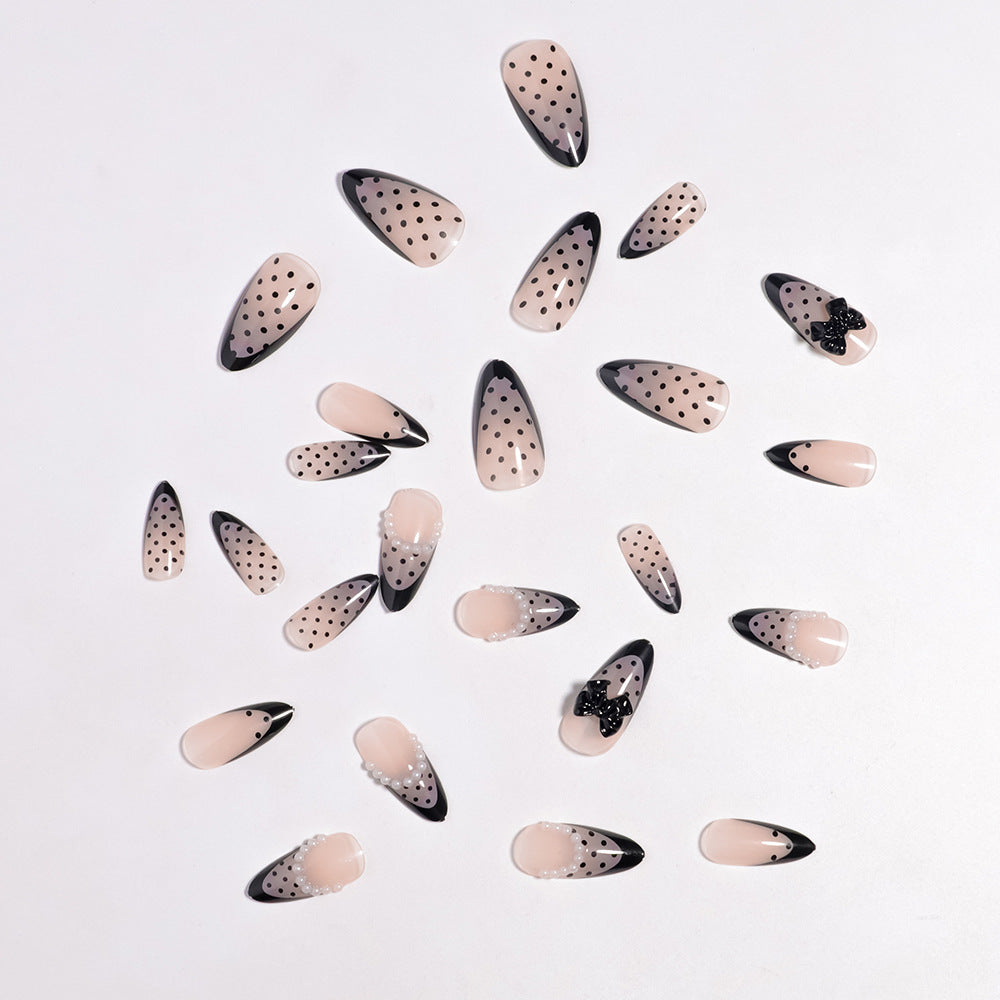 Elegant Polka Dot Press-On Nails with Bow Accents Stornfield