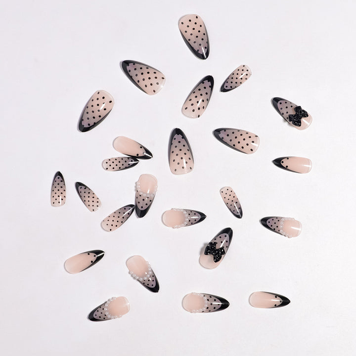 Elegant Polka Dot Press-On Nails with Bow Accents Stornfield