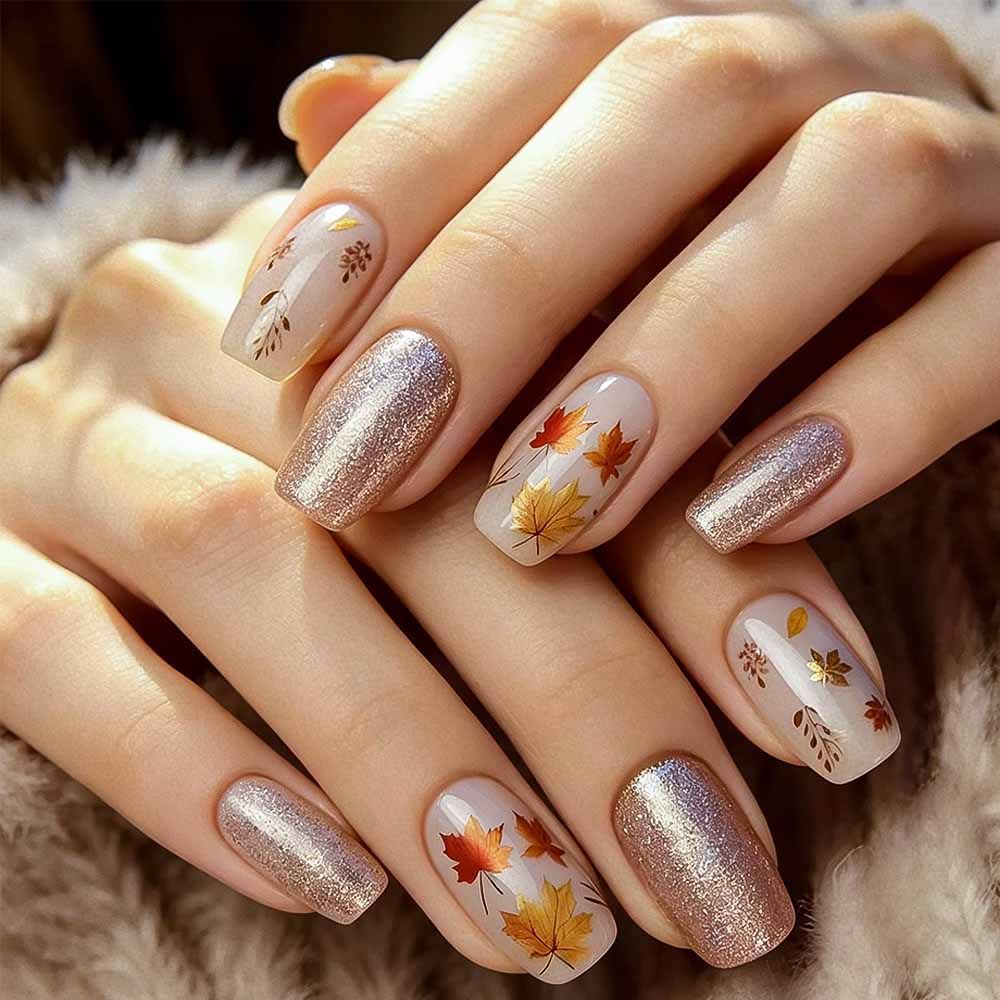 Artistic Autumn-Themed Press-On Nails Stornfield