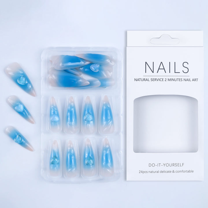 Creative heart design fake nails with glitter accents Stornfield