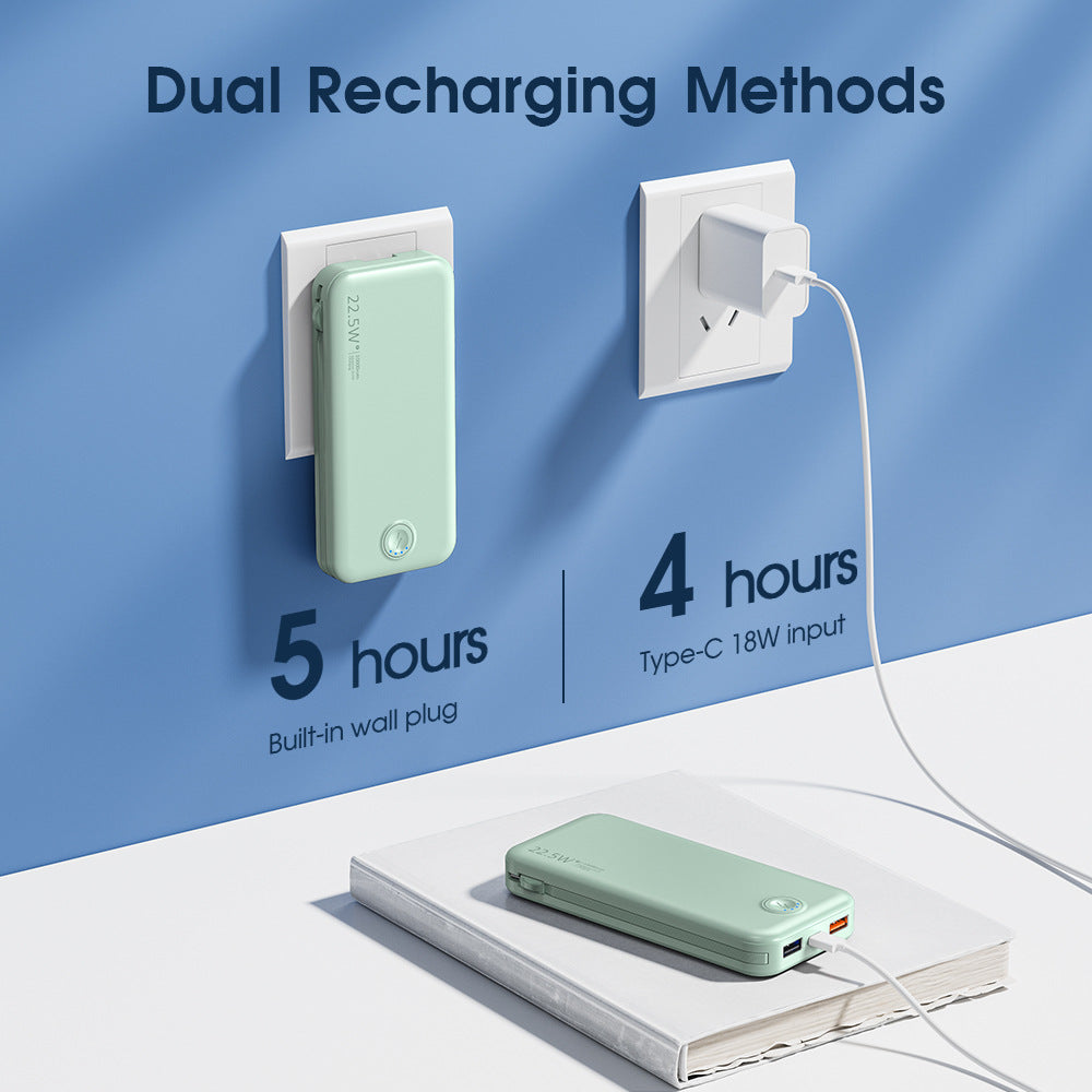 Powerbank with Integrated Wall Plug and Dual Charging Function Stornfield